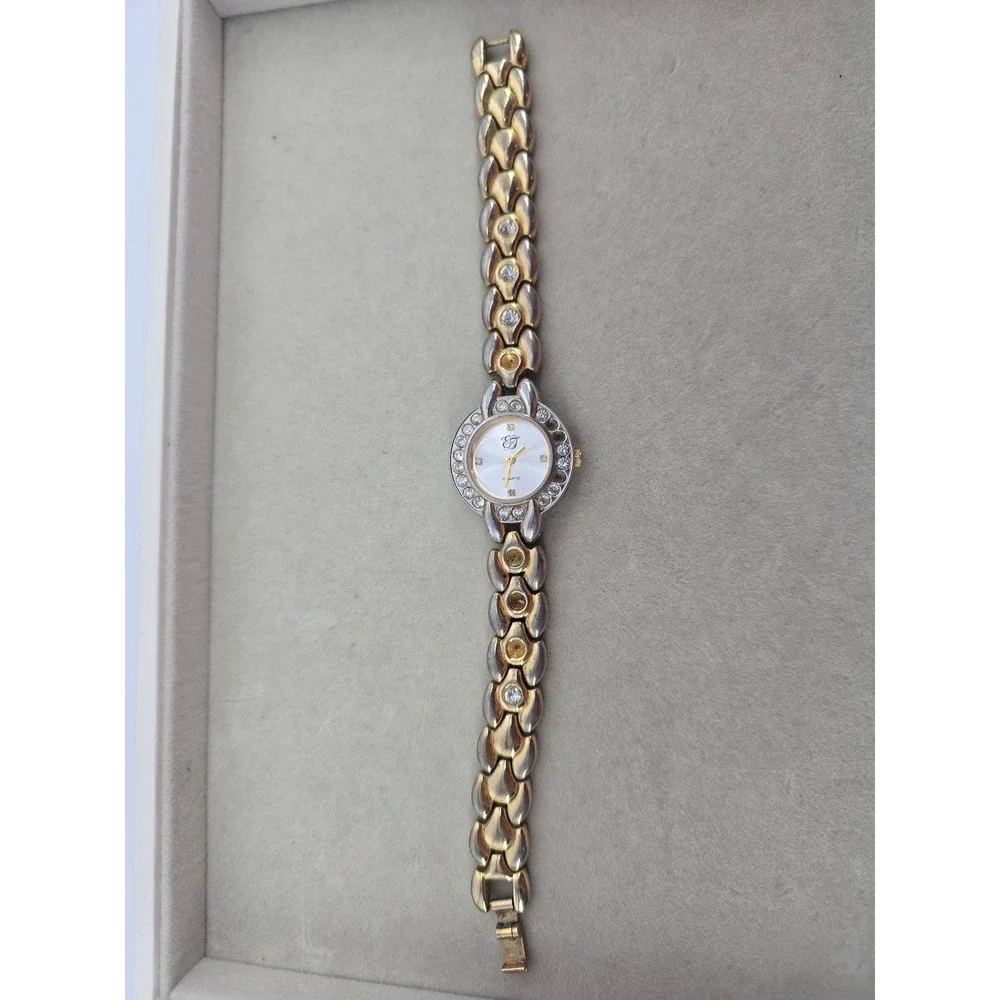 Elizabeth Taylor Wrist Watch Womens Two-Tone Rhinestone Bezel Analog Quartz*